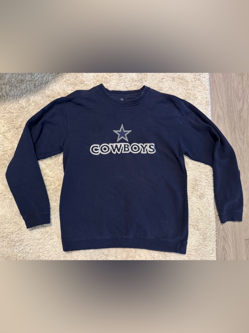 Vintage Dallas Cowboys Crewneck Sweatshirt Large NFL Embroidered Pullover Blue